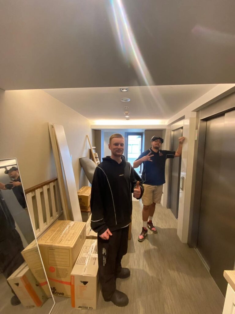 The Central Relocations team on an apartment move, with boxes ready by the lift
